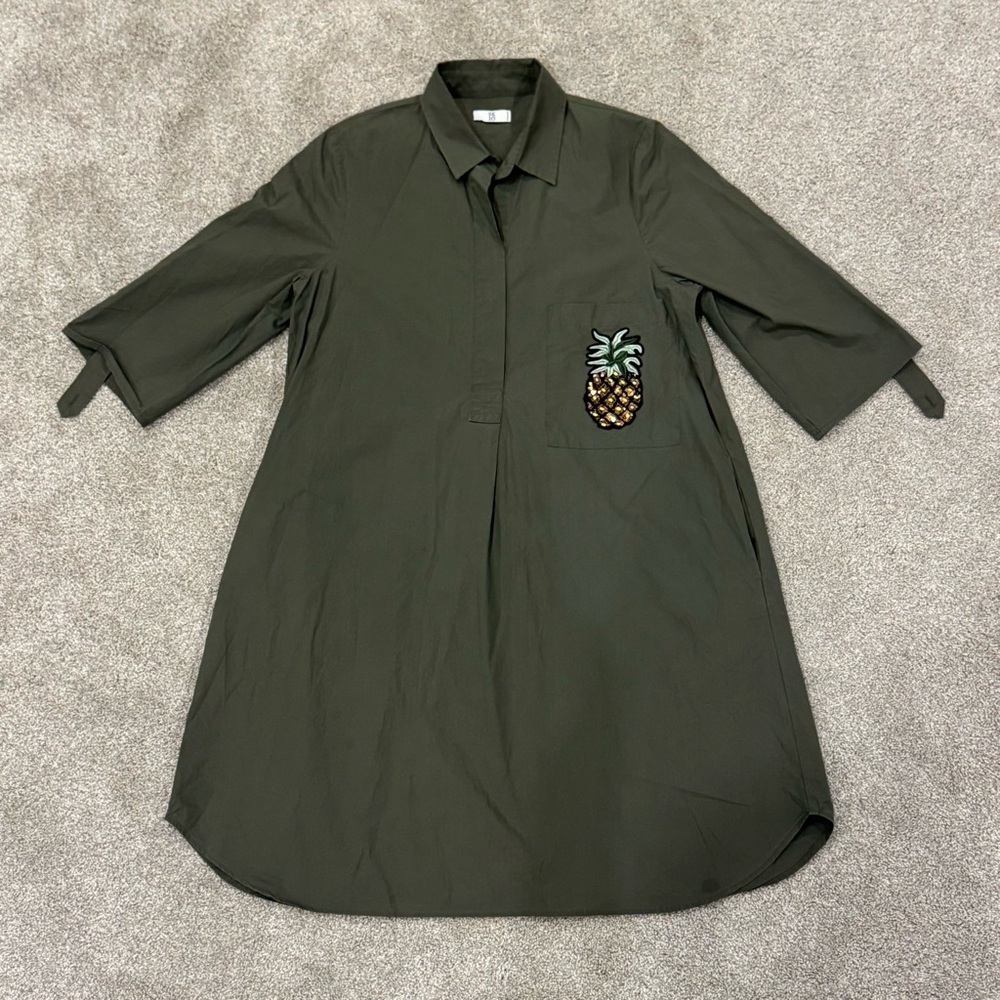Olive Pineapple Patch Shirt Dress